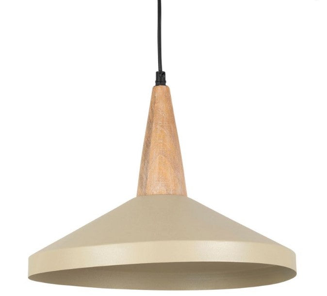 Suspension ATELIER – Beige & Bois de manguier – D35 × H30 cm
