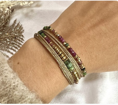 BRACELET RIM 2 TOURS -B5 tourmaline vert & grenat naturel
