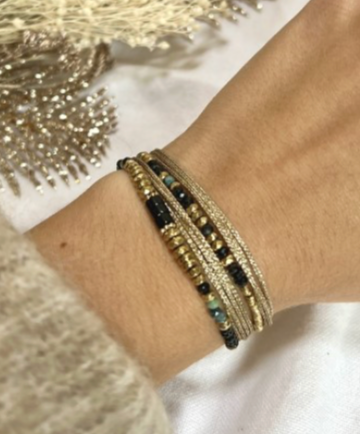 BRACELET RIM 2 TOURS -Cordons dorés, Tourmalines & Spinelles