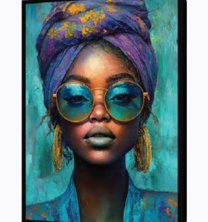 Toile femme noir avec cadre noir 65x92.5cm