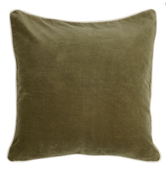 Housse de coussin Bitki – Velours coton, 45 x 45 cm, Kaki