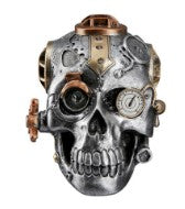 Objet décoratif tête de mort – Résine argentée – 19 × 13 × 15 cm